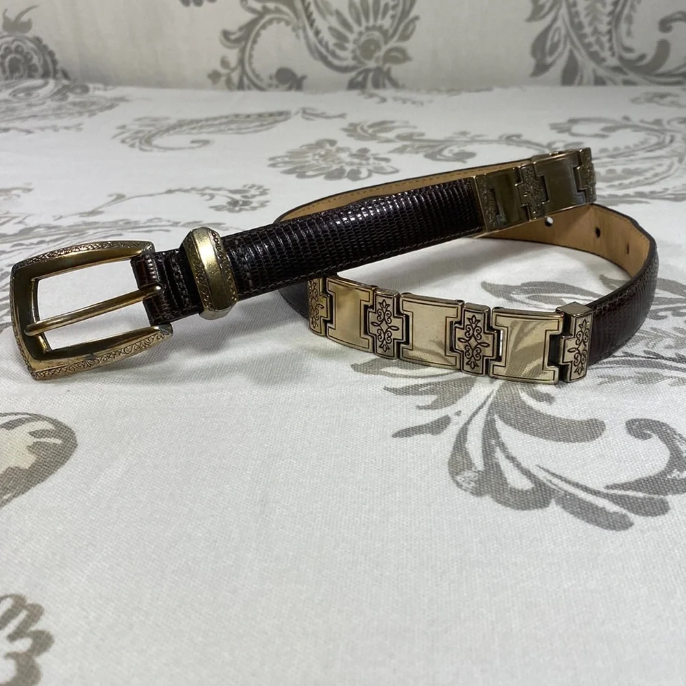 Brighton VINTAGE cowgirl MADE IN USA Belt Leather Silver Metal Faux Snake 40609‎